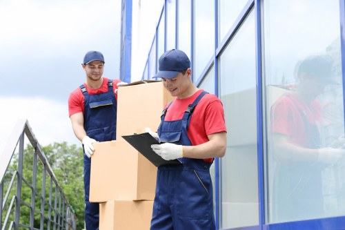 Office storage boxes and business files arranged for a Queenspark company