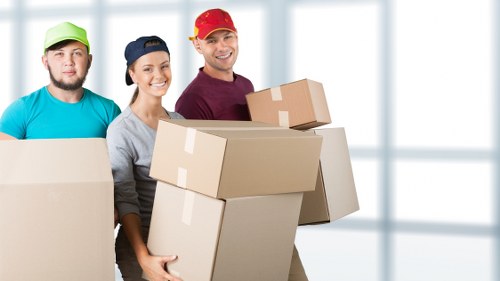 Man and van team handling boxes and household items